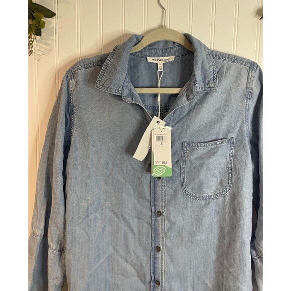 Workshop Republic Clothing Light Blue Tencel-Lyocell Button-Up Tunic Shirt - Picture 4 of 9